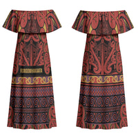 Aotearoa Iwi Rongowhakaata Couples Matching Off Shoulder Maxi Dress and Hawaiian Shirt Maori Wharenui House Tribal Pattern LT9 - Polynesian Pride