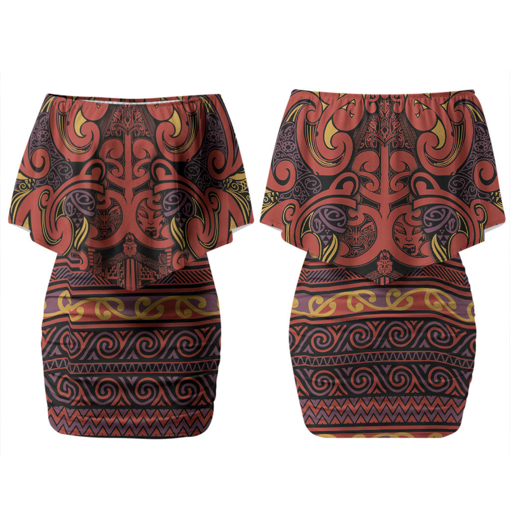 Aotearoa Iwi Rongowhakaata Couples Matching Off Shoulder Short Dress and Hawaiian Shirt Maori Wharenui House Tribal Pattern LT9 - Polynesian Pride