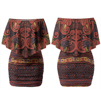 Aotearoa Iwi Rongowhakaata Couples Matching Off Shoulder Short Dress and Long Sleeve Button Shirt Maori Wharenui House Tribal Pattern LT9 - Polynesian Pride