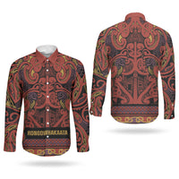 Aotearoa Iwi Rongowhakaata Couples Matching Off The Shoulder Long Sleeve Dress and Long Sleeve Button Shirt Maori Wharenui House Tribal Pattern LT9 - Polynesian Pride