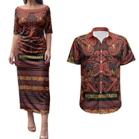 Aotearoa Iwi Rongowhakaata Couples Matching Puletasi and Hawaiian Shirt Maori Wharenui House Tribal Pattern LT9 Brick Red - Polynesian Pride