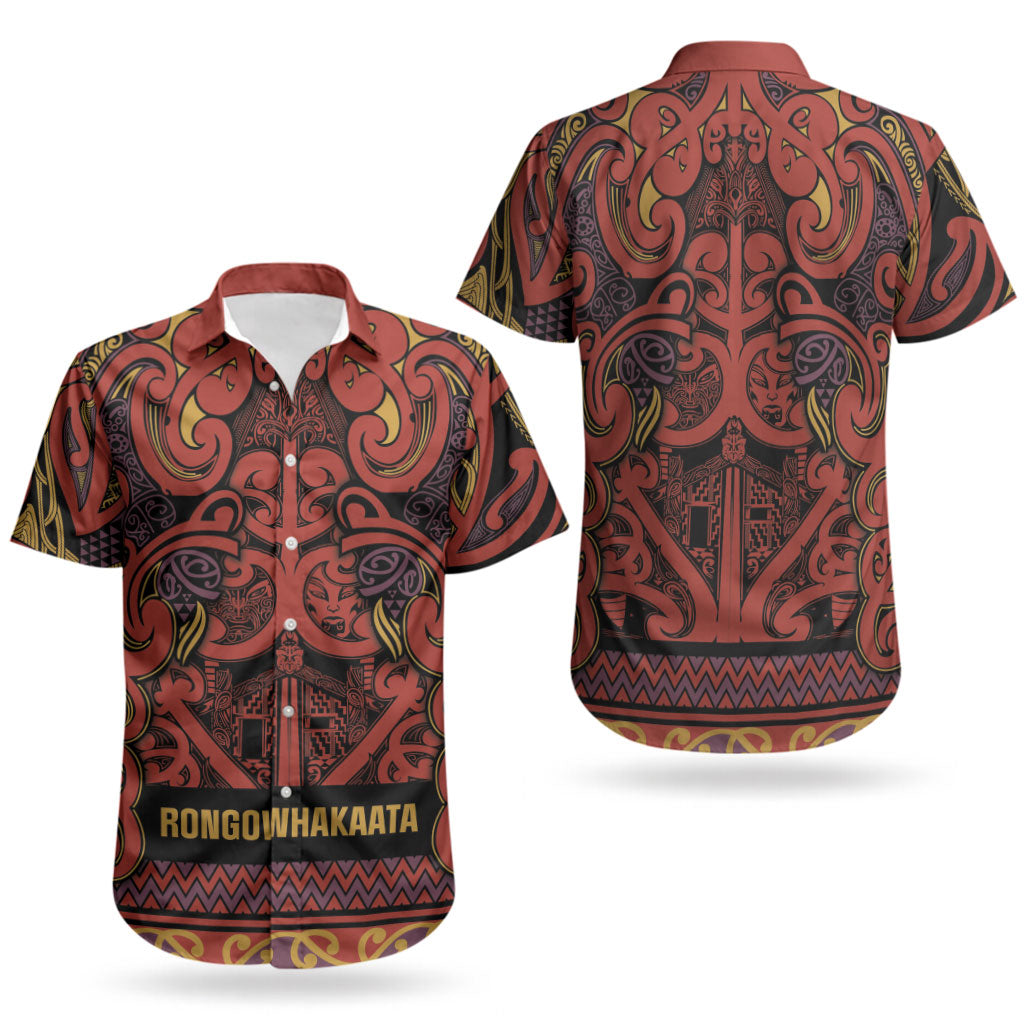 Aotearoa Iwi Rongowhakaata Couples Matching Puletasi and Hawaiian Shirt Maori Wharenui House Tribal Pattern LT9 - Polynesian Pride