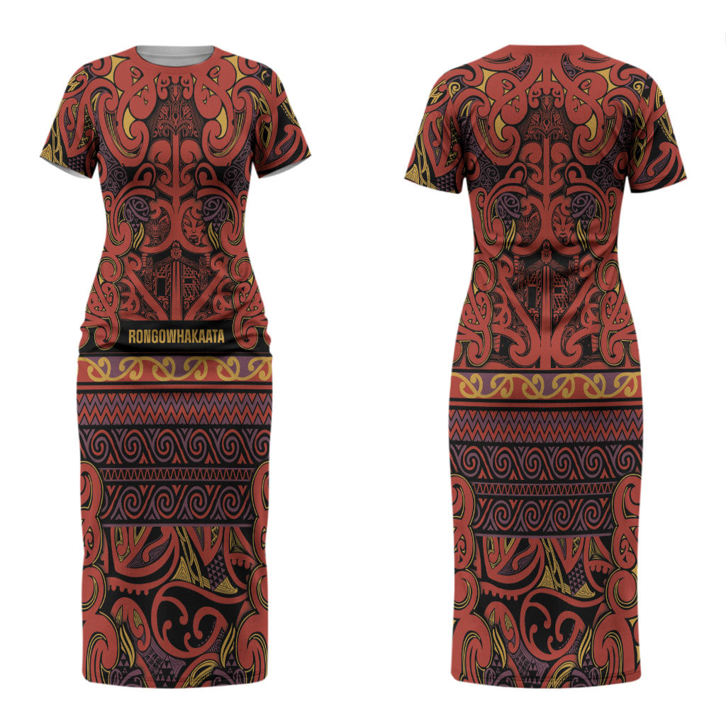 Aotearoa Iwi Rongowhakaata Couples Matching Short Sleeve Bodycon Dress and Hawaiian Shirt Maori Wharenui House Tribal Pattern LT9 - Polynesian Pride
