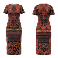 Aotearoa Iwi Rongowhakaata Couples Matching Short Sleeve Bodycon Dress and Long Sleeve Button Shirt Maori Wharenui House Tribal Pattern LT9 - Polynesian Pride