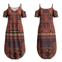 Aotearoa Iwi Rongowhakaata Couples Matching Summer Maxi Dress and Long Sleeve Button Shirt Maori Wharenui House Tribal Pattern LT9 - Polynesian Pride
