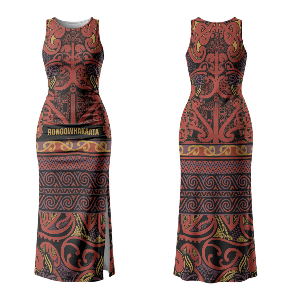 Aotearoa Iwi Rongowhakaata Couples Matching Tank Maxi Dress and Long Sleeve Button Shirt Maori Wharenui House Tribal Pattern LT9 - Polynesian Pride