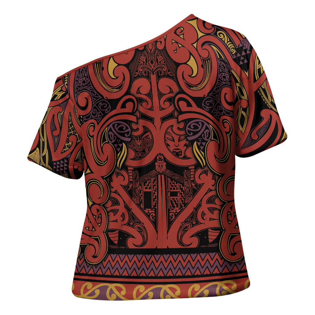Aotearoa Iwi Rongowhakaata Cross Shoulder Shirt Maori Wharenui House Tribal Pattern LT9 - Polynesian Pride