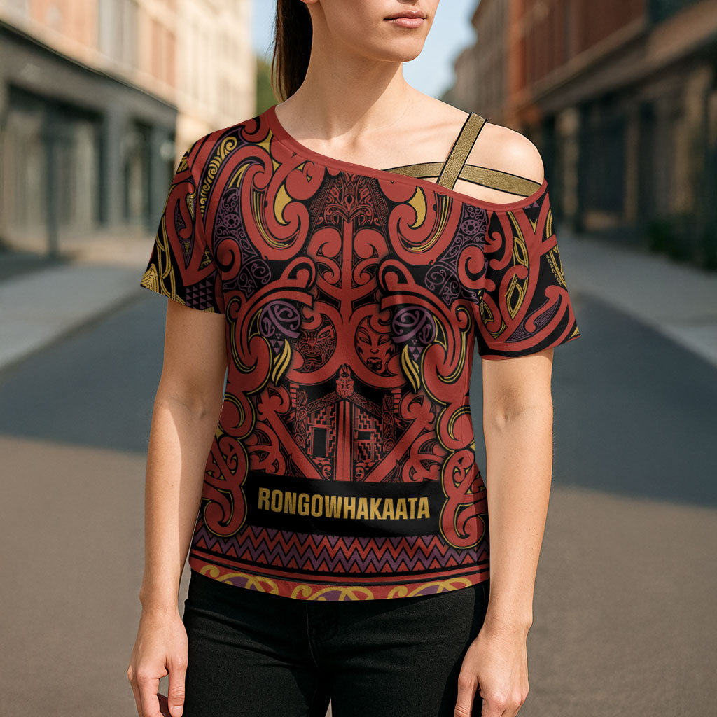 Aotearoa Iwi Rongowhakaata Cross Shoulder Shirt Maori Wharenui House Tribal Pattern LT9 - Polynesian Pride