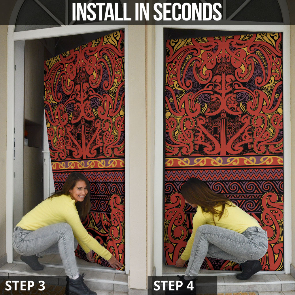 Aotearoa Iwi Rongowhakaata Door Cover Maori Wharenui House Tribal Pattern LT9 - Polynesian Pride