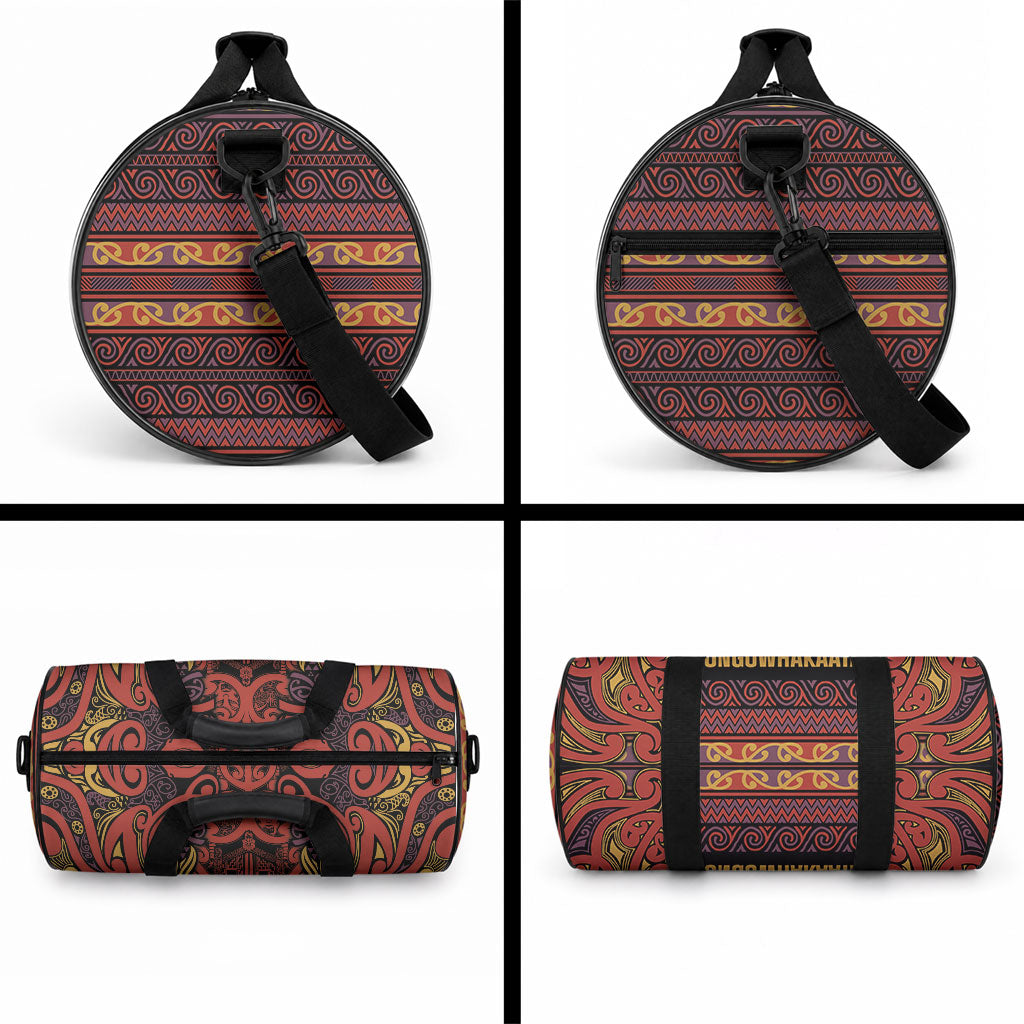 Aotearoa Iwi Rongowhakaata Duffle Bag Maori Wharenui House Tribal Pattern
