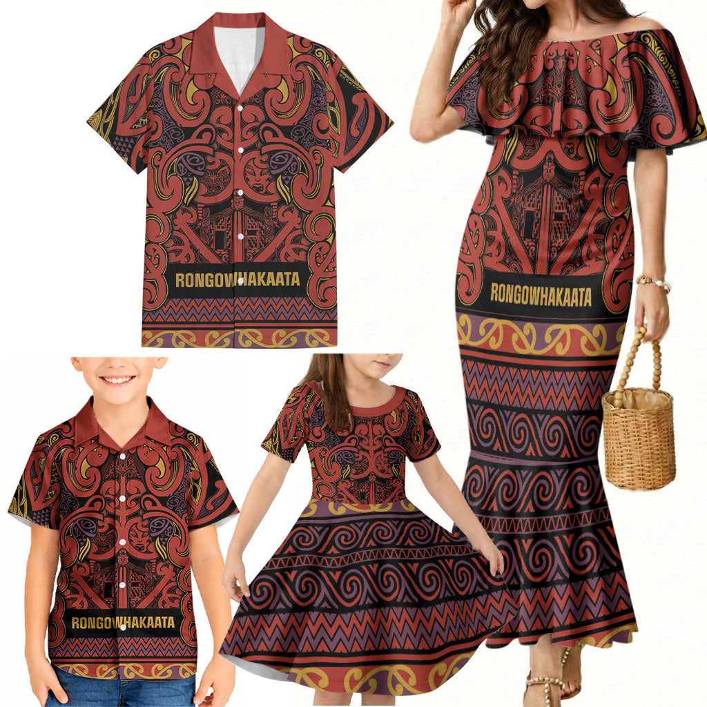 Aotearoa Iwi Rongowhakaata Family Matching Mermaid Dress and Hawaiian Shirt Maori Wharenui House Tribal Pattern LT9 - Polynesian Pride