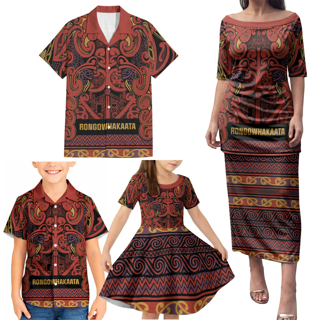Aotearoa Iwi Rongowhakaata Family Matching Puletasi and Hawaiian Shirt Maori Wharenui House Tribal Pattern LT9 - Polynesian Pride