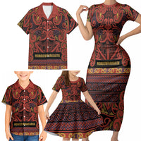 Aotearoa Iwi Rongowhakaata Family Matching Short Sleeve Bodycon Dress and Hawaiian Shirt Maori Wharenui House Tribal Pattern LT9 - Polynesian Pride