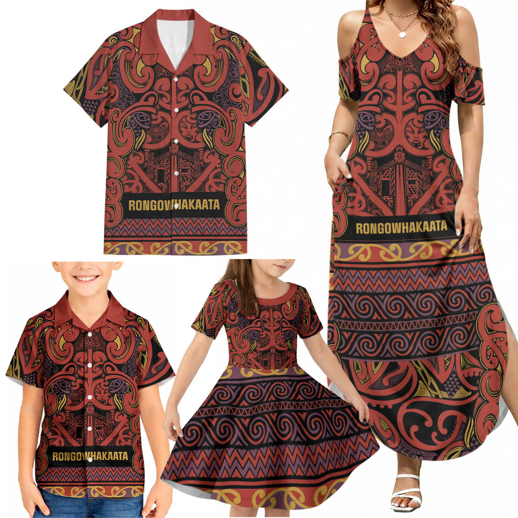 Aotearoa Iwi Rongowhakaata Family Matching Summer Maxi Dress and Hawaiian Shirt Maori Wharenui House Tribal Pattern LT9 - Polynesian Pride