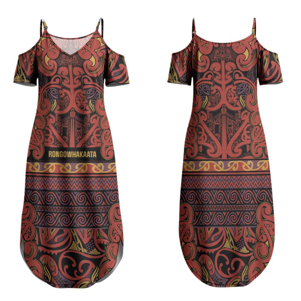 Aotearoa Iwi Rongowhakaata Family Matching Summer Maxi Dress and Hawaiian Shirt Maori Wharenui House Tribal Pattern LT9 Mom's Dress Brick Red - Polynesian Pride