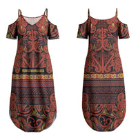 Aotearoa Iwi Rongowhakaata Family Matching Summer Maxi Dress and Hawaiian Shirt Maori Wharenui House Tribal Pattern LT9 Mom's Dress Brick Red - Polynesian Pride