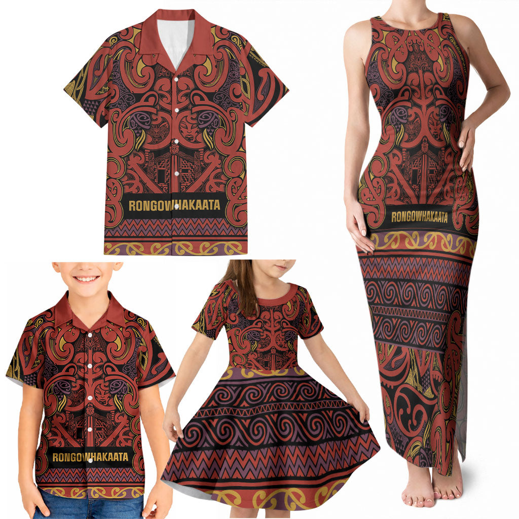 Aotearoa Iwi Rongowhakaata Family Matching Tank Maxi Dress and Hawaiian Shirt Maori Wharenui House Tribal Pattern LT9 - Polynesian Pride