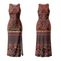 Aotearoa Iwi Rongowhakaata Family Matching Tank Maxi Dress and Hawaiian Shirt Maori Wharenui House Tribal Pattern LT9 Mom's Dress Brick Red - Polynesian Pride