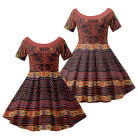 Aotearoa Iwi Rongowhakaata Family Matching Tank Maxi Dress and Hawaiian Shirt Maori Wharenui House Tribal Pattern LT9 Daughter's Dress Brick Red - Polynesian Pride