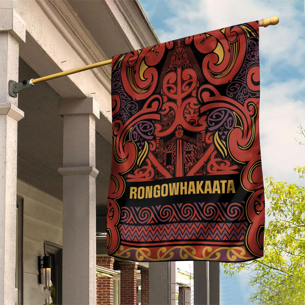 Aotearoa Iwi Rongowhakaata Garden Flag Maori Wharenui House Tribal Pattern LT9 House Flag Brick Red - Polynesian Pride