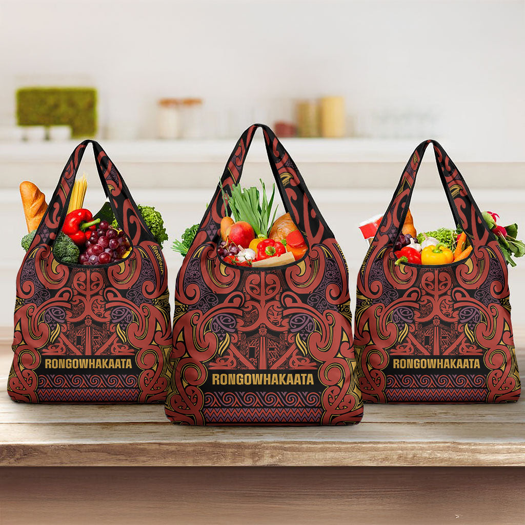 Aotearoa Iwi Rongowhakaata Grocery Bag Maori Wharenui House Tribal Pattern LT9 3-pack One Size Brick Red - Polynesian Pride