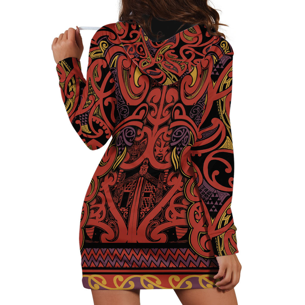 Aotearoa Iwi Rongowhakaata Hoodie Dress Maori Wharenui House Tribal Pattern