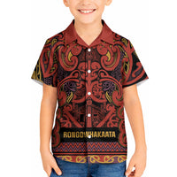 Aotearoa Iwi Rongowhakaata Kid Hawaiian Shirt Maori Wharenui House Tribal Pattern LT9 Kid Brick Red - Polynesian Pride