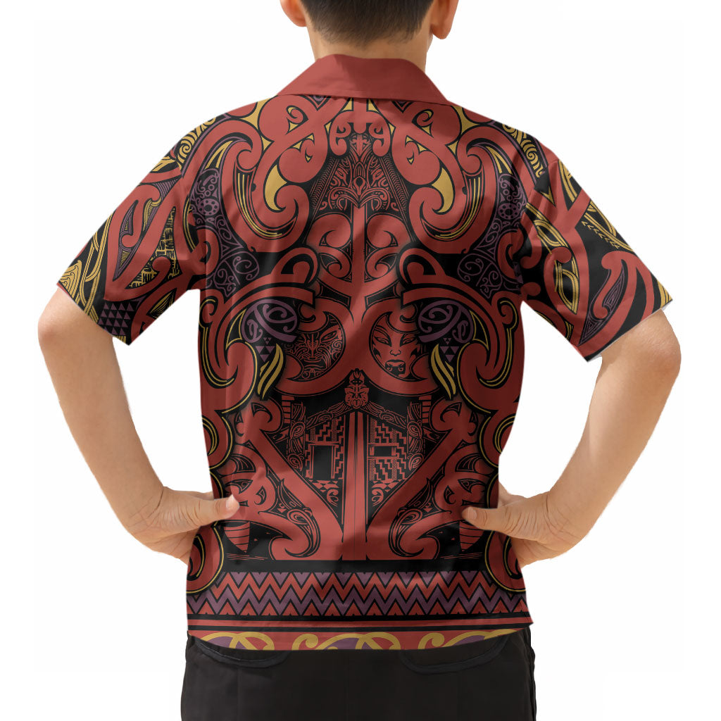 Aotearoa Iwi Rongowhakaata Kid Hawaiian Shirt Maori Wharenui House Tribal Pattern LT9 - Polynesian Pride