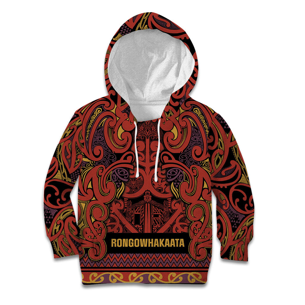 Aotearoa Iwi Rongowhakaata Kid Hoodie Maori Wharenui House Tribal Pattern LT9 Hoodie Brick Red - Polynesian Pride