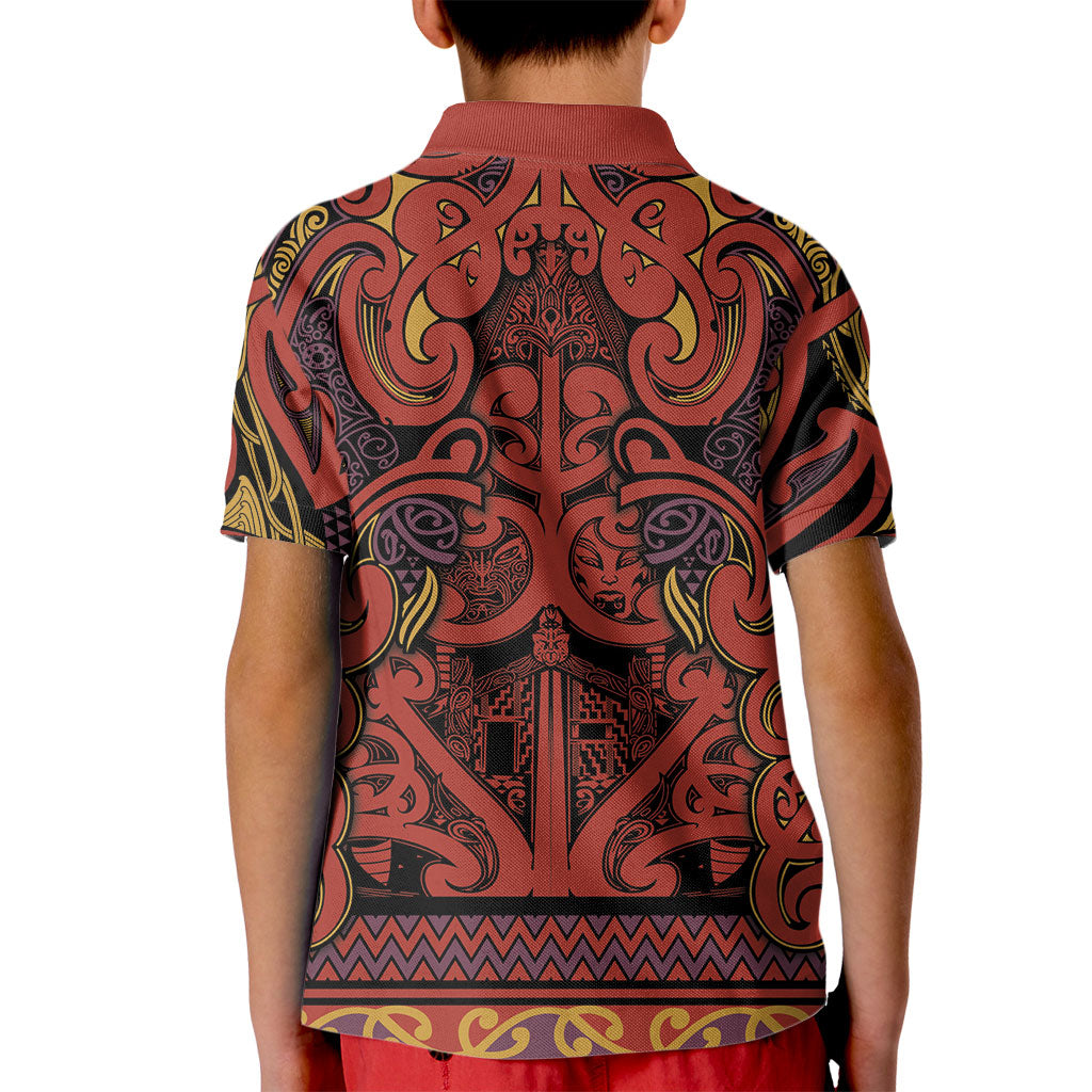 Aotearoa Iwi Rongowhakaata Kid Polo Shirt Maori Wharenui House Tribal Pattern