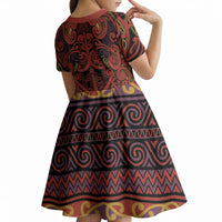 Aotearoa Iwi Rongowhakaata Kid Short Sleeve Dress Maori Wharenui House Tribal Pattern LT9 - Polynesian Pride