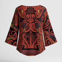 Aotearoa Iwi Rongowhakaata Kimono Sleeve Blouse Maori Wharenui House Tribal Pattern LT9 - Polynesian Pride