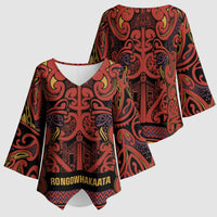 Aotearoa Iwi Rongowhakaata Kimono Sleeve Blouse Maori Wharenui House Tribal Pattern LT9 - Polynesian Pride