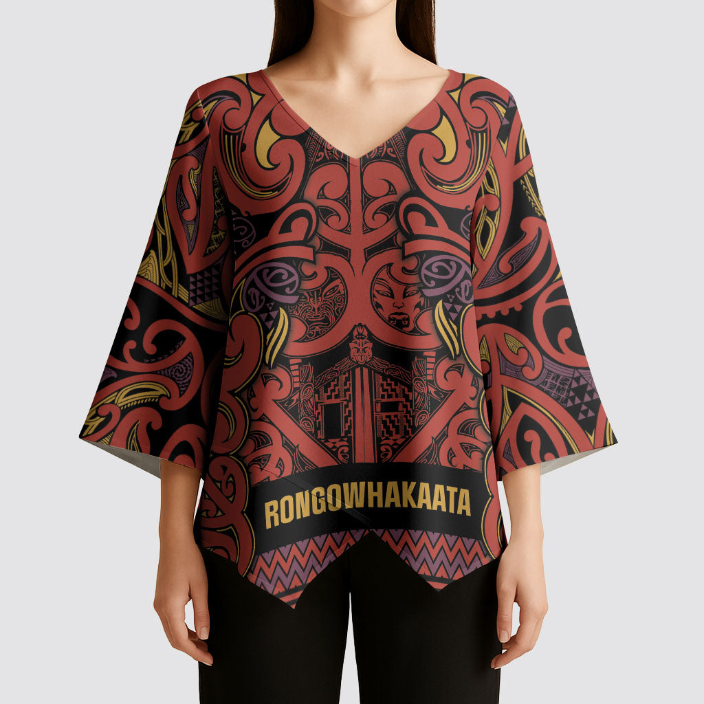 Aotearoa Iwi Rongowhakaata Kimono Sleeve Blouse Maori Wharenui House Tribal Pattern LT9 - Polynesian Pride