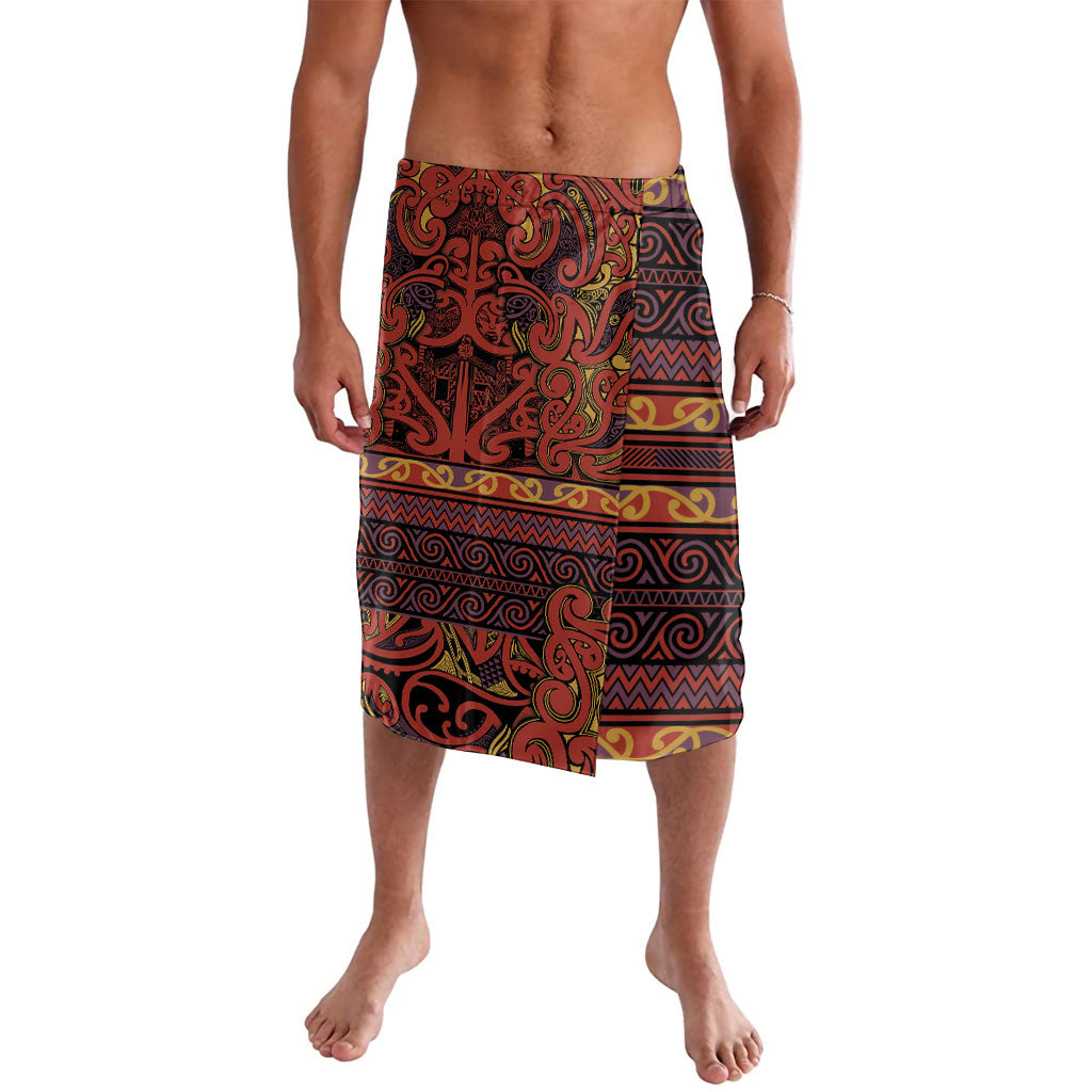Aotearoa Iwi Rongowhakaata Lavalava Maori Wharenui House Tribal Pattern LT9 Brick Red - Polynesian Pride