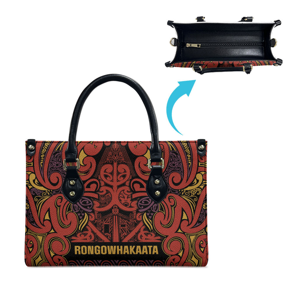 Aotearoa Iwi Rongowhakaata Leather Bag Maori Wharenui House Tribal Pattern LT9 - Polynesian Pride