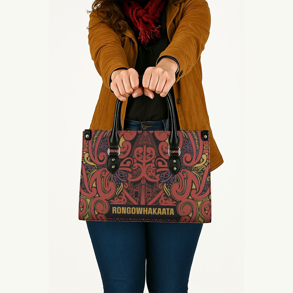 Aotearoa Iwi Rongowhakaata Leather Bag Maori Wharenui House Tribal Pattern LT9 - Polynesian Pride