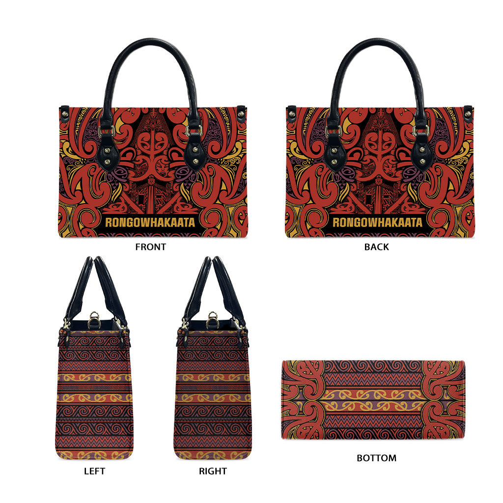 Aotearoa Iwi Rongowhakaata Leather Bag Maori Wharenui House Tribal Pattern LT9 - Polynesian Pride