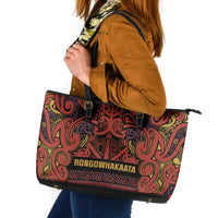 Aotearoa Iwi Rongowhakaata Leather Tote Bag Maori Wharenui House Tribal Pattern LT9 Brick Red - Polynesian Pride