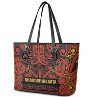 Aotearoa Iwi Rongowhakaata Leather Tote Bag Maori Wharenui House Tribal Pattern LT9 - Polynesian Pride