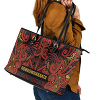 Aotearoa Iwi Rongowhakaata Leather Tote Bag Maori Wharenui House Tribal Pattern LT9 - Polynesian Pride