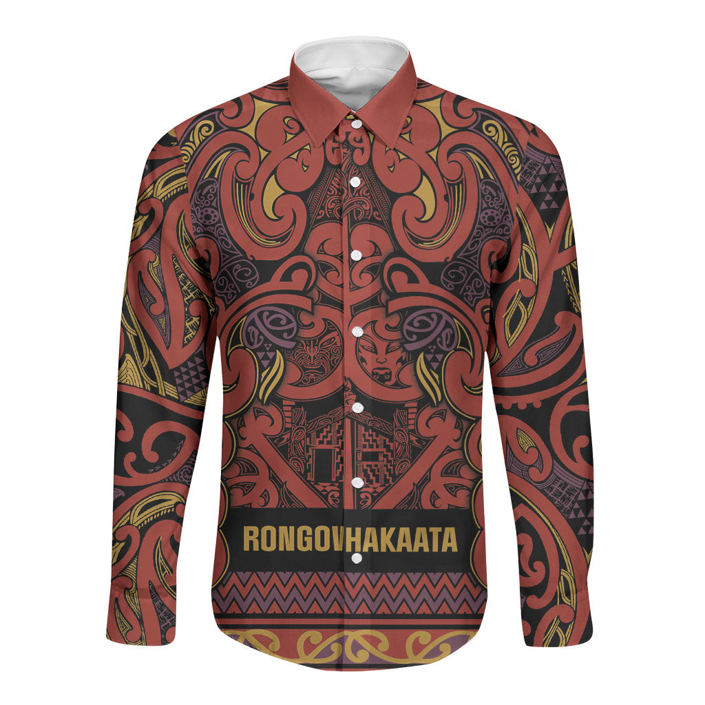 Aotearoa Iwi Rongowhakaata Long Sleeve Button Shirt Maori Wharenui House Tribal Pattern LT9 Unisex Brick Red - Polynesian Pride