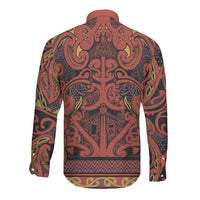 Aotearoa Iwi Rongowhakaata Long Sleeve Button Shirt Maori Wharenui House Tribal Pattern LT9 - Polynesian Pride