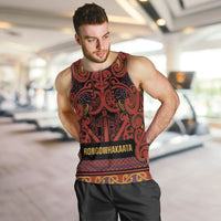 Aotearoa Iwi Rongowhakaata Men Tank Top Maori Wharenui House Tribal Pattern LT9 Brick Red - Polynesian Pride