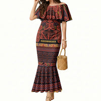 Aotearoa Iwi Rongowhakaata Mermaid Dress Maori Wharenui House Tribal Pattern LT9 Women Brick Red - Polynesian Pride