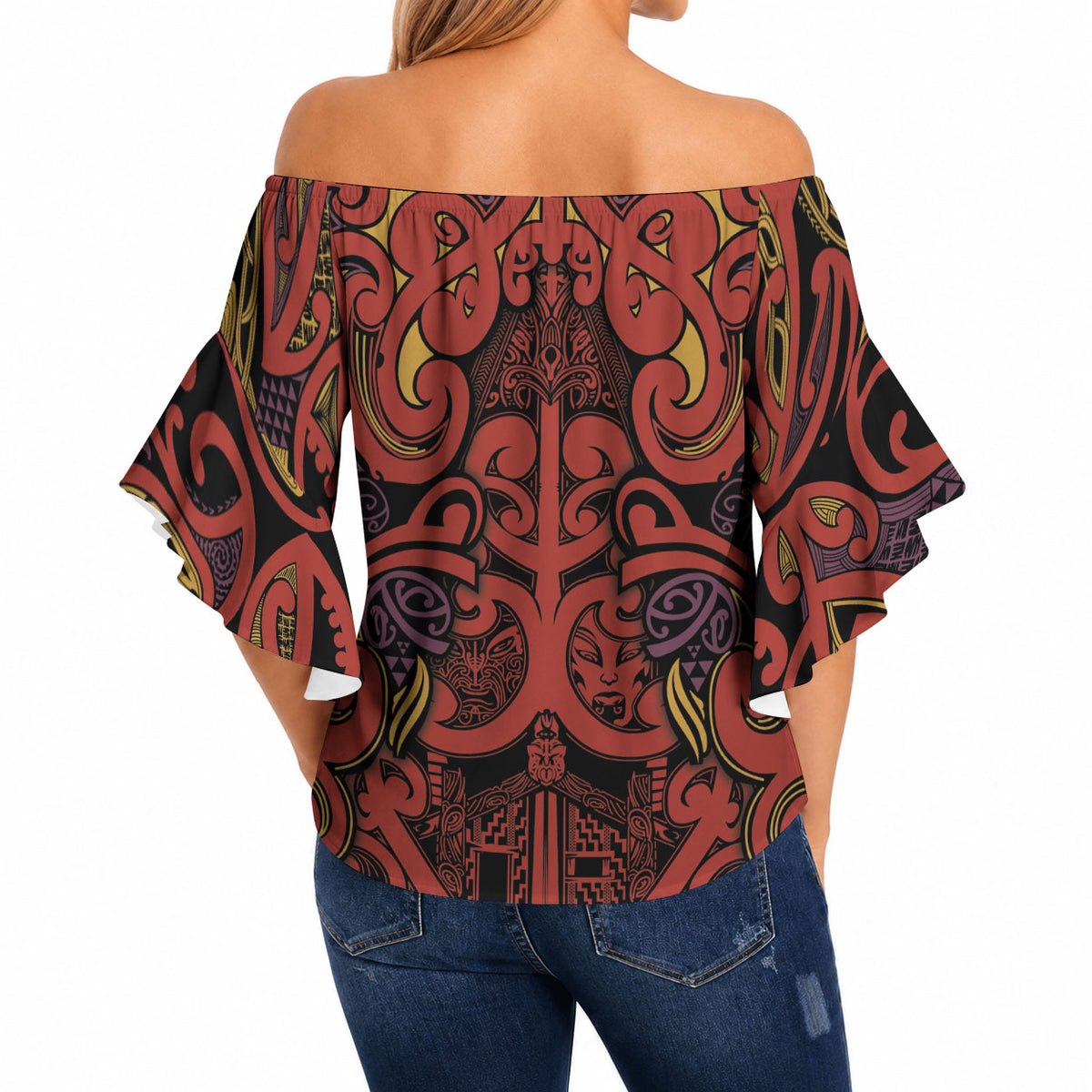 Aotearoa Iwi Rongowhakaata Off Shoulder Wrap Waist Top Maori Wharenui House Tribal Pattern LT9 - Polynesian Pride