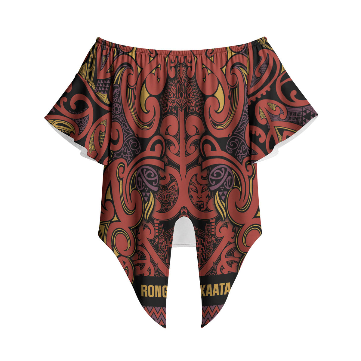 Aotearoa Iwi Rongowhakaata Off Shoulder Wrap Waist Top Maori Wharenui House Tribal Pattern LT9 - Polynesian Pride