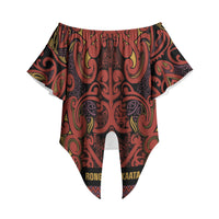 Aotearoa Iwi Rongowhakaata Off Shoulder Wrap Waist Top Maori Wharenui House Tribal Pattern LT9 - Polynesian Pride