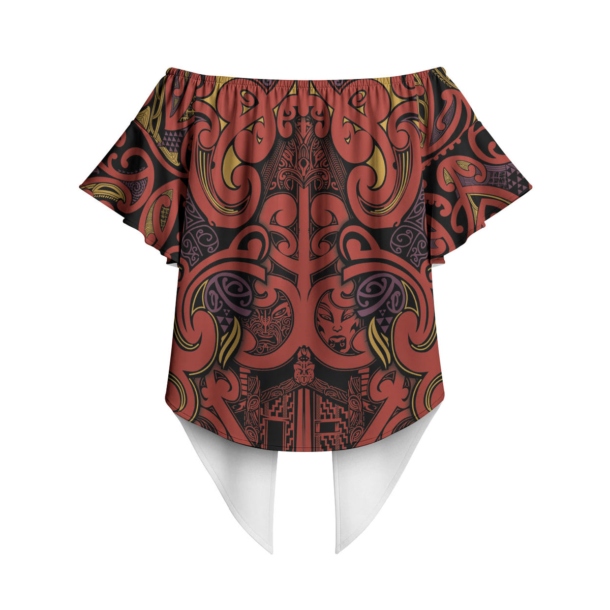 Aotearoa Iwi Rongowhakaata Off Shoulder Wrap Waist Top Maori Wharenui House Tribal Pattern LT9 - Polynesian Pride