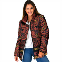 Aotearoa Iwi Rongowhakaata Padded Jacket Maori Wharenui House Tribal Pattern LT9 Women Brick Red - Polynesian Pride